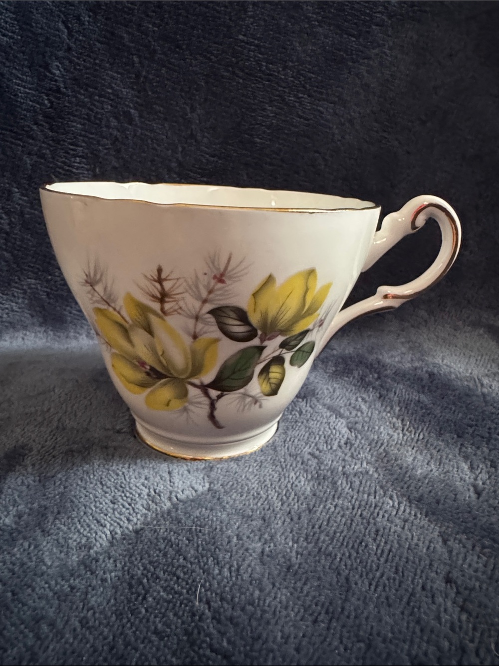 Regency Yellow Magnolia Floral Bone China Teacup with Gold Trim